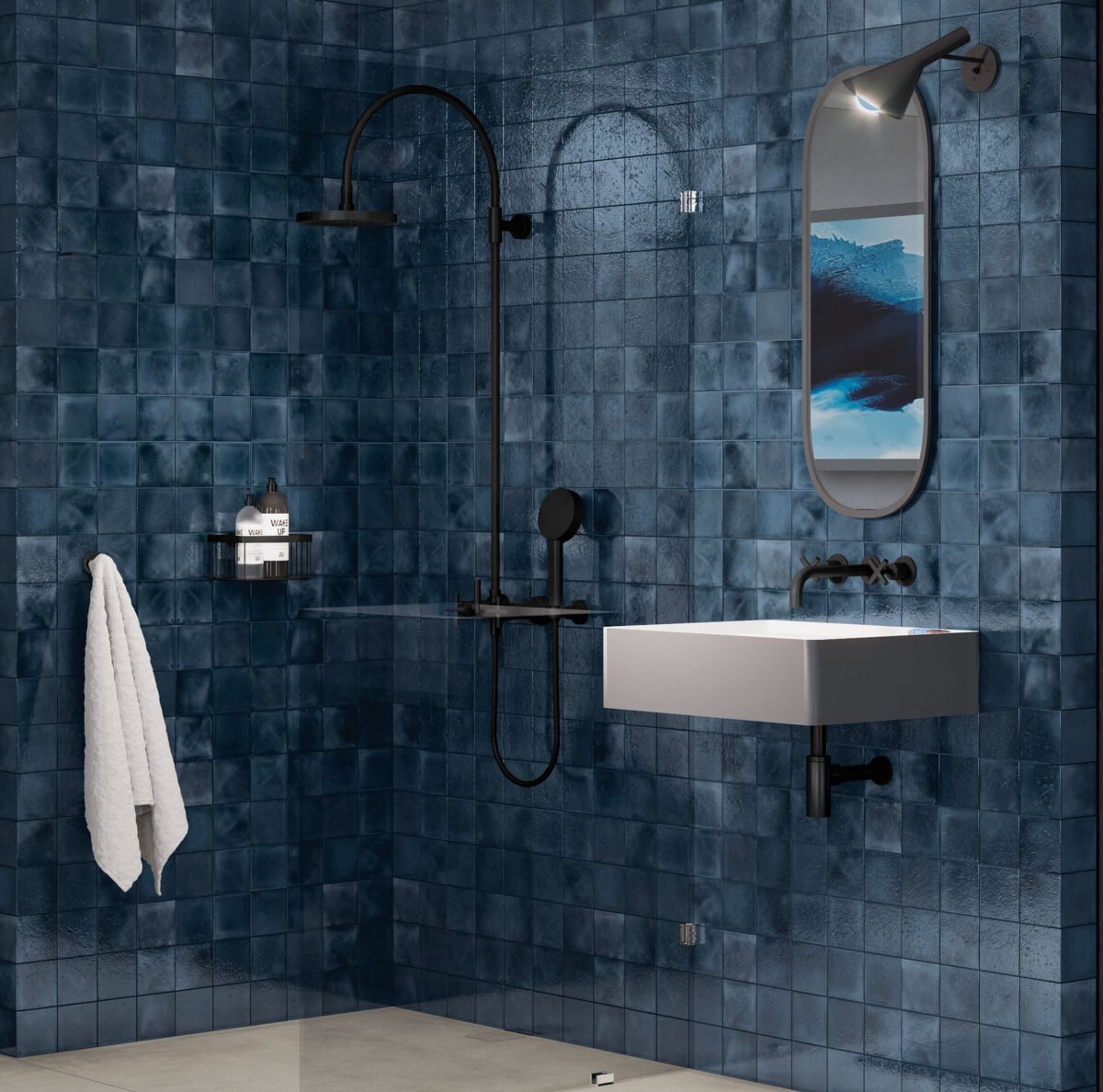 kasba indigo loft The Mosaic Factory Kasba Badkamer Tegel Vierkant - Indigo Glanzend Porselein 297x297 mm